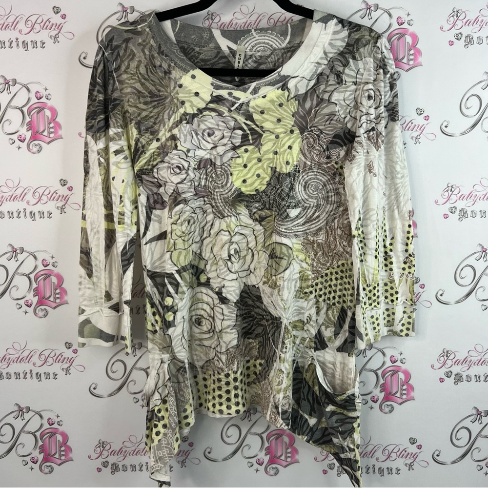 Cubism top polkadot flowers crinkle pockets paisley Floral Print Women's Top